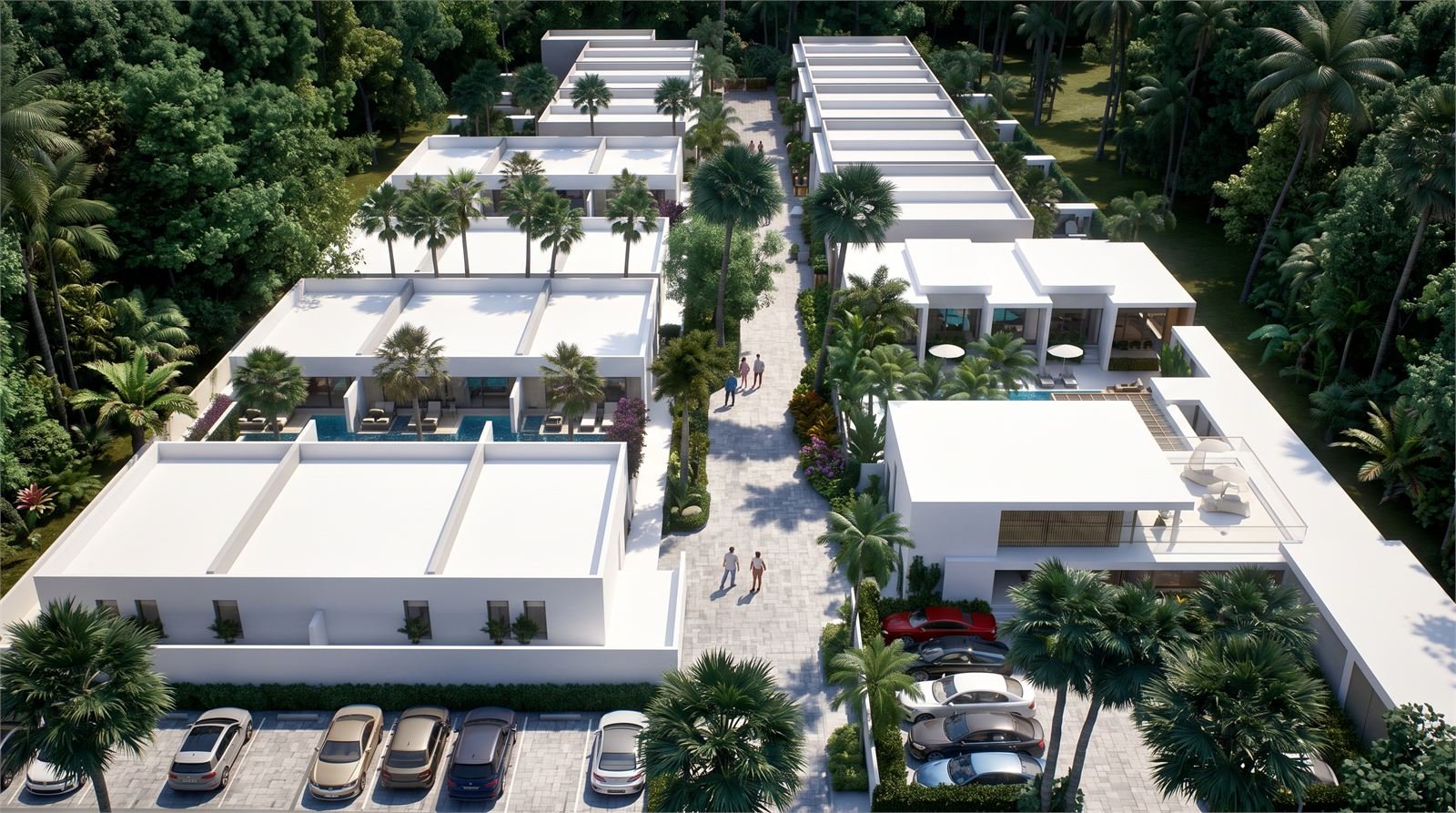 Vista aérea de Takuma Village mostrando la disposición de Smart Suites, Smart Hotel y Luxury Villas