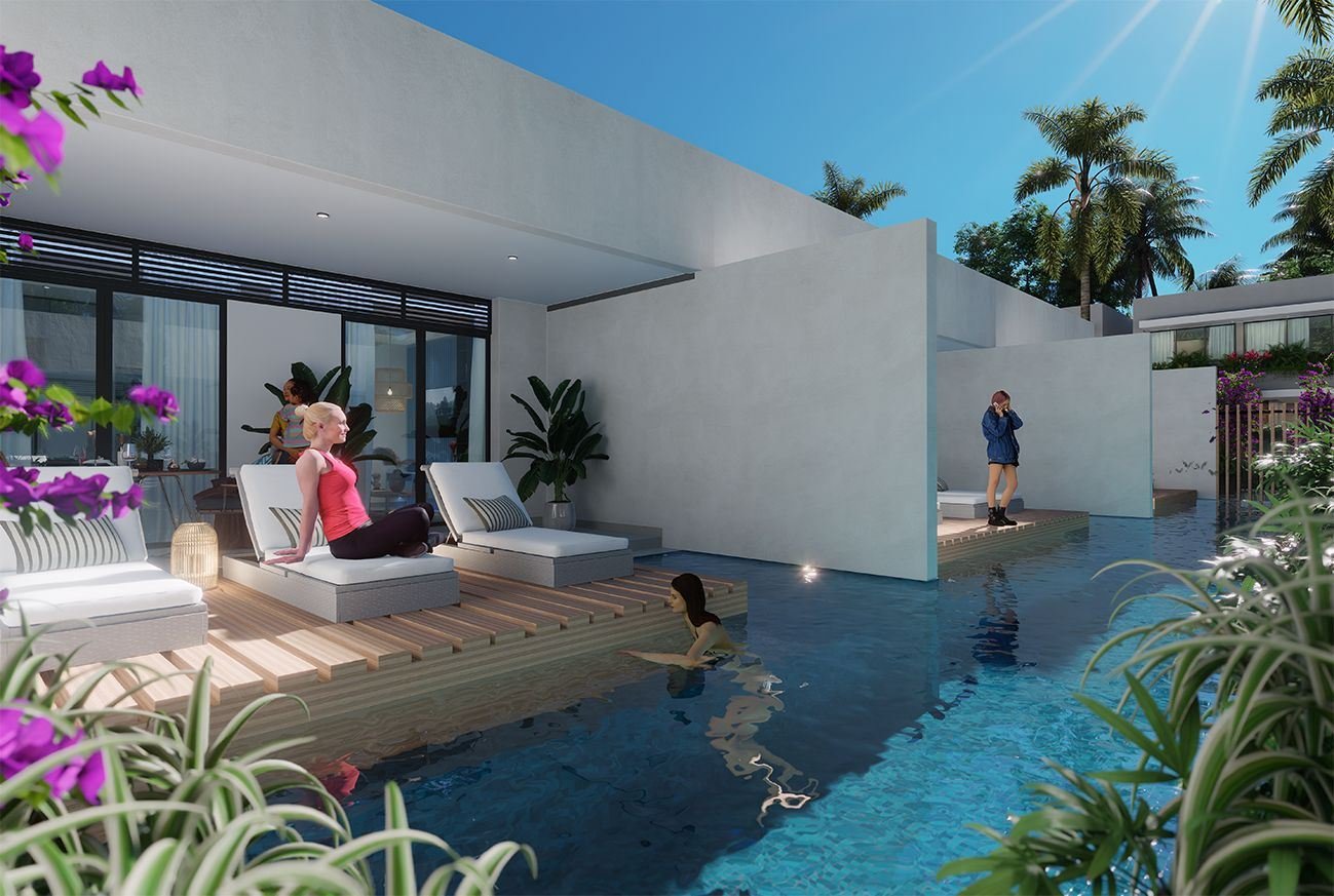 Piscina Swim-Up de Takuma Smart Suites con terraza de madera