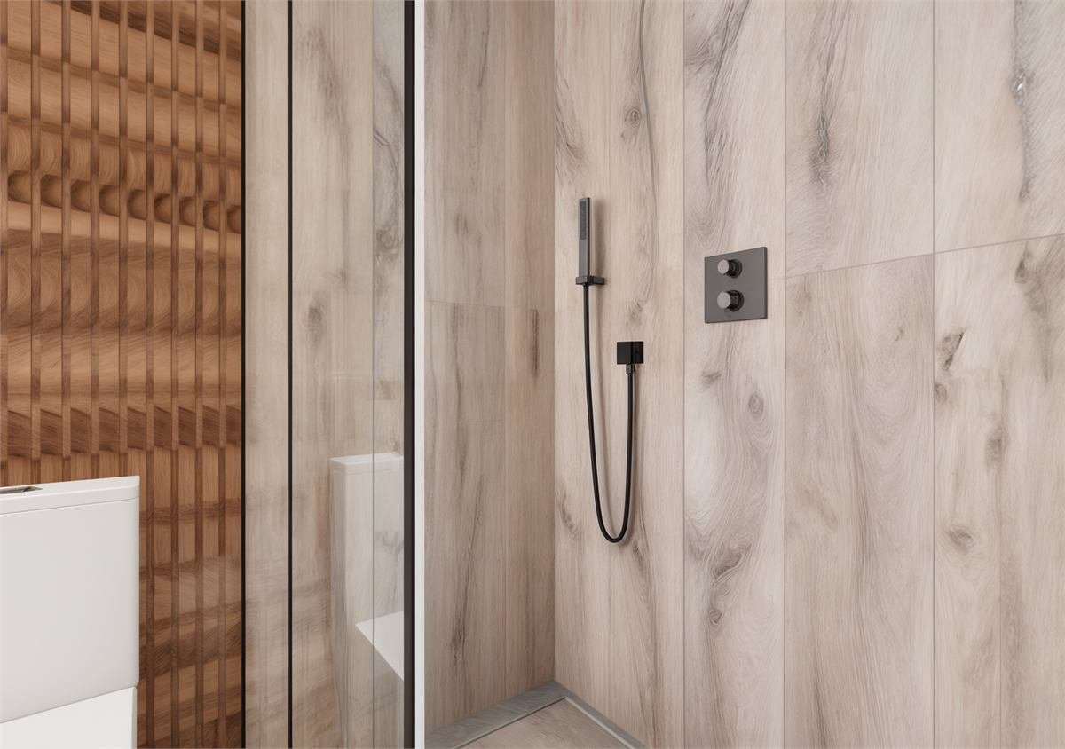 Baño de Takuma Luxury Villas con acabados en madera
