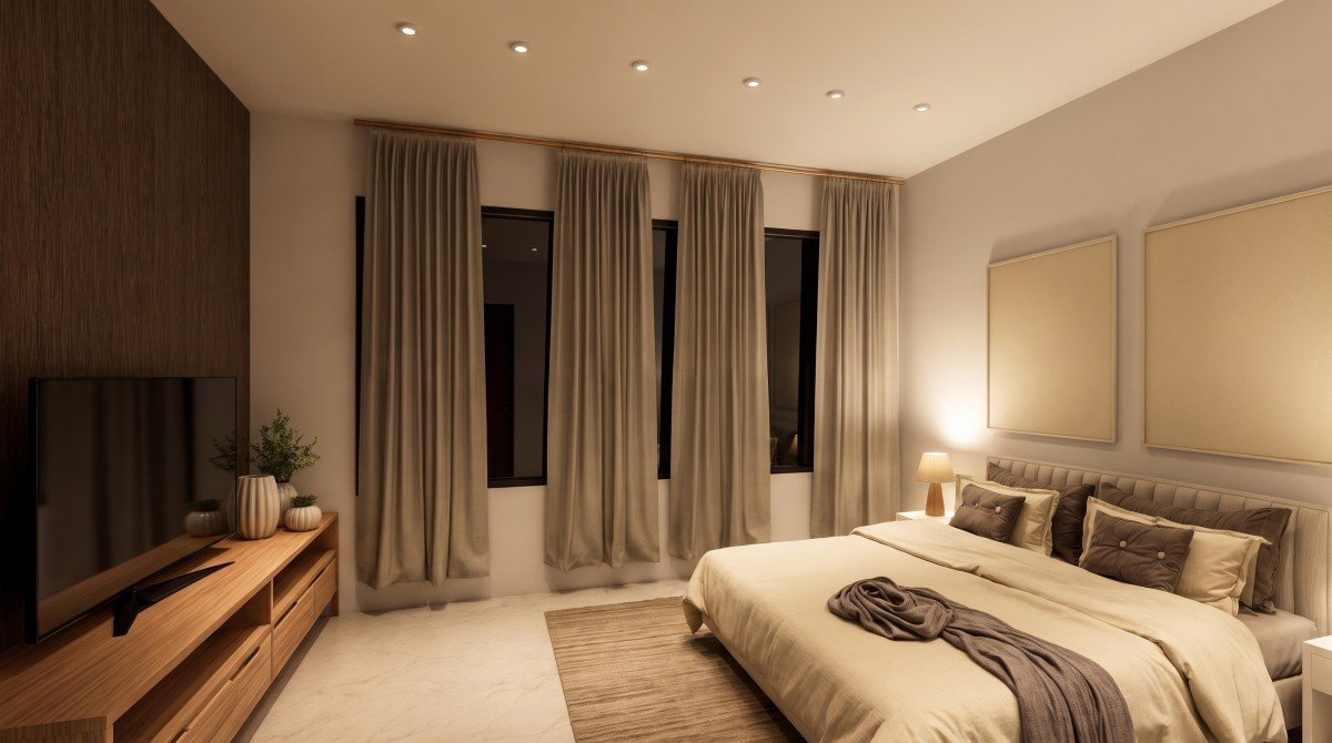 Habitación de Takuma Luxury Villas al anochecer